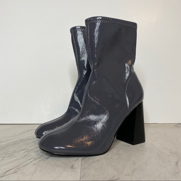 New! Topshop Brody Patent Faux Leather Gray Stretch Bootie 38 - Picture 15 of 15